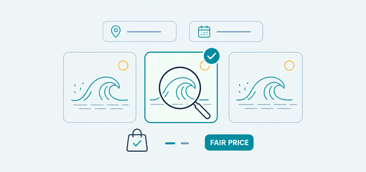 You find and buy — searching a session and picking your photos, monoline illustration
